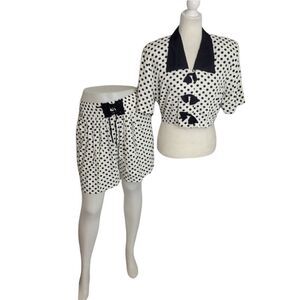 VINTAGE 80s set polka-dot high waist‎ shorts and crop top S
